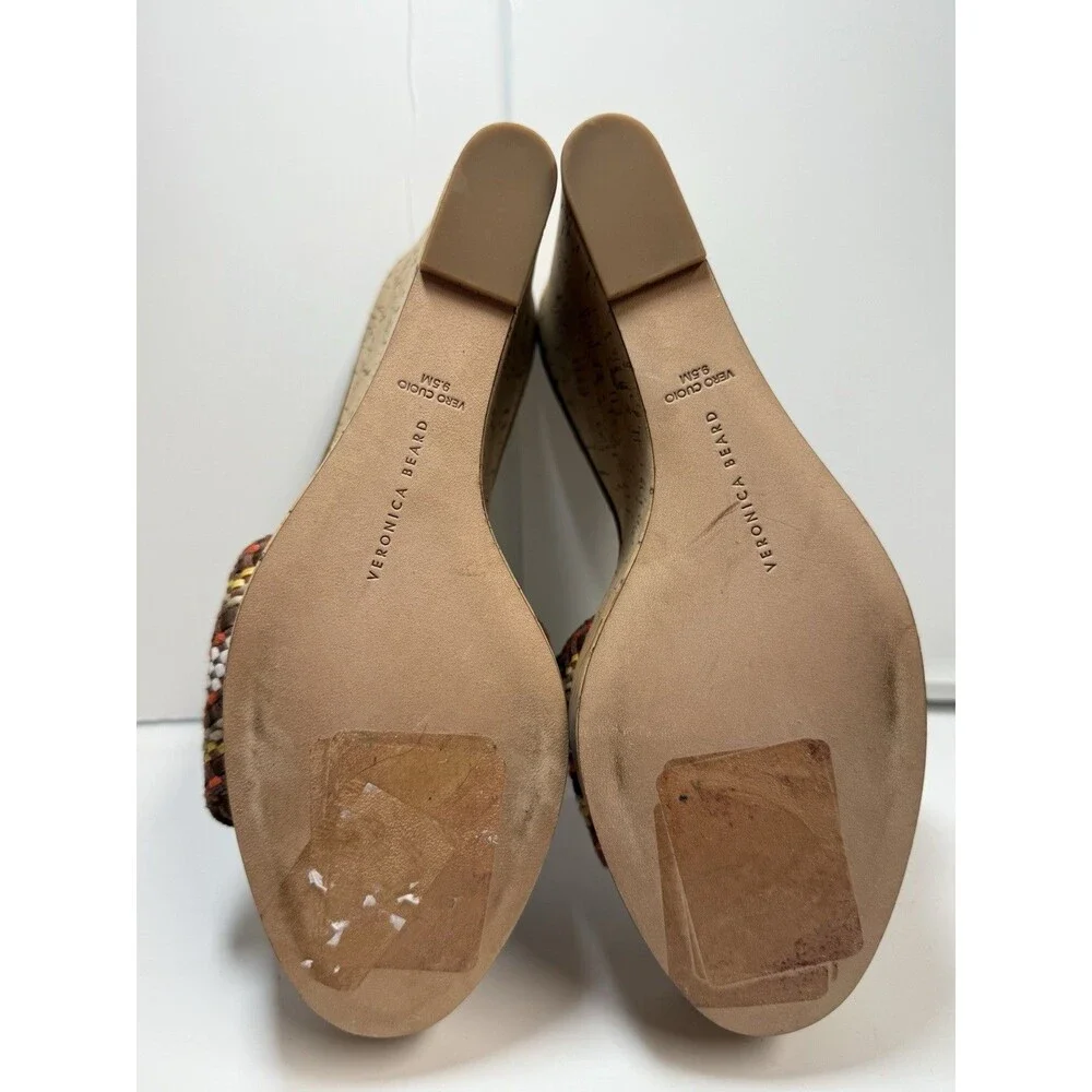Veronica Beard Dali Raffia Wedge Sandals In Brown Multi Sz 9.5 New